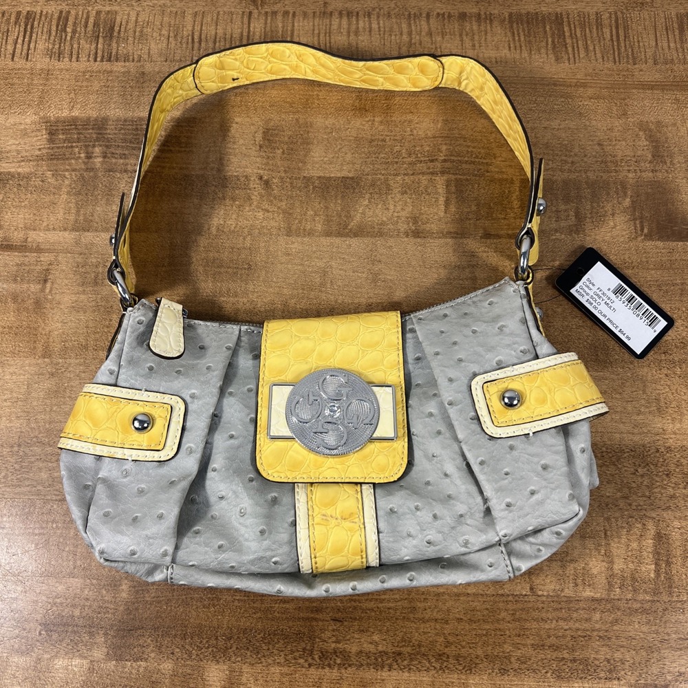 VTG Y2K GUESS Grey Yellow Croc Embossed Hobo Shoulder Bag Rare Multi Pocket